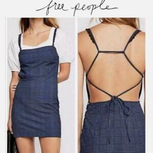 NWT Free People  Blue Plaid Pinafore Dress large